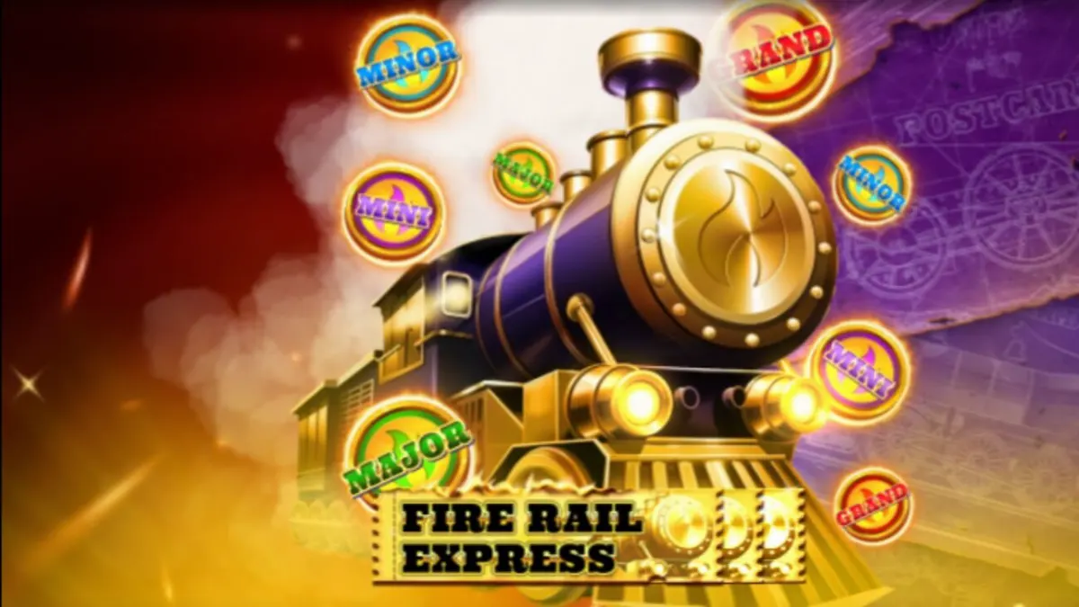 Tampilan mesin slot Fire Rail Express dengan tema kereta uap industrial